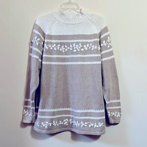 Northern Reflections Size L Color Block Striped Floral Knit Long Sleeve Sweater